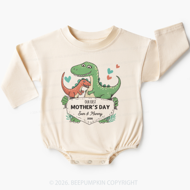 Personalized Our First Mother's Day Cute Dinosaur Baby Bubble Romper