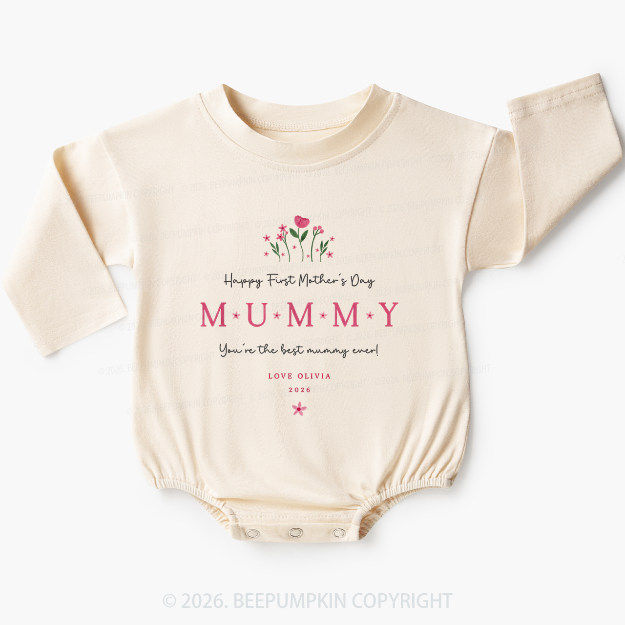 Personalized Our First Mother's Day Together Flower Baby Bubble Romper