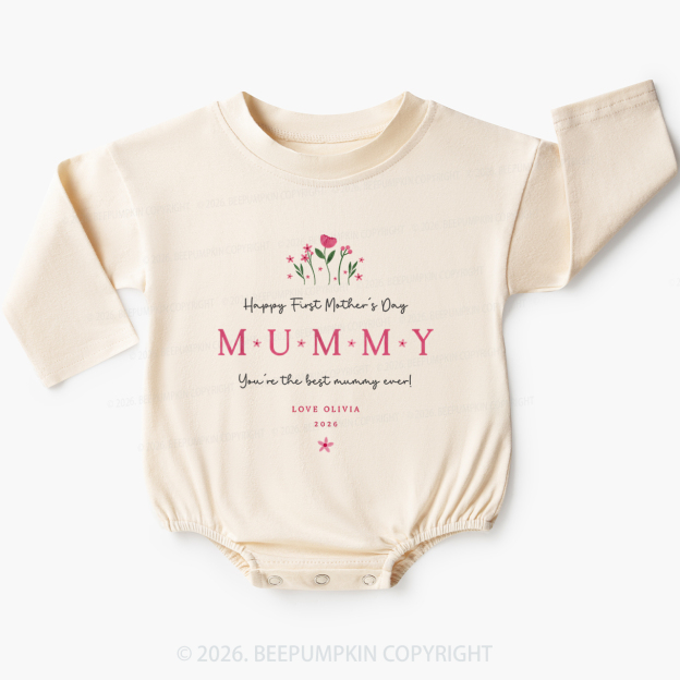 Personalized Our First Mother's Day Together Flower Baby Bubble Romper