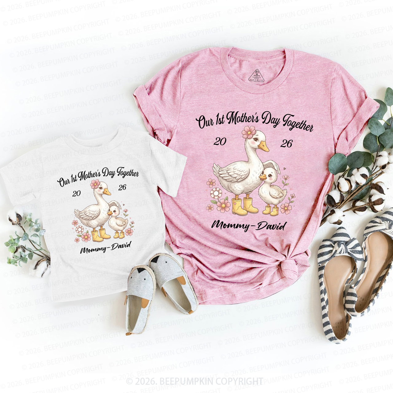 Personalized First Mother's Day Cute Duck Mom&Me Matching T-Shirts