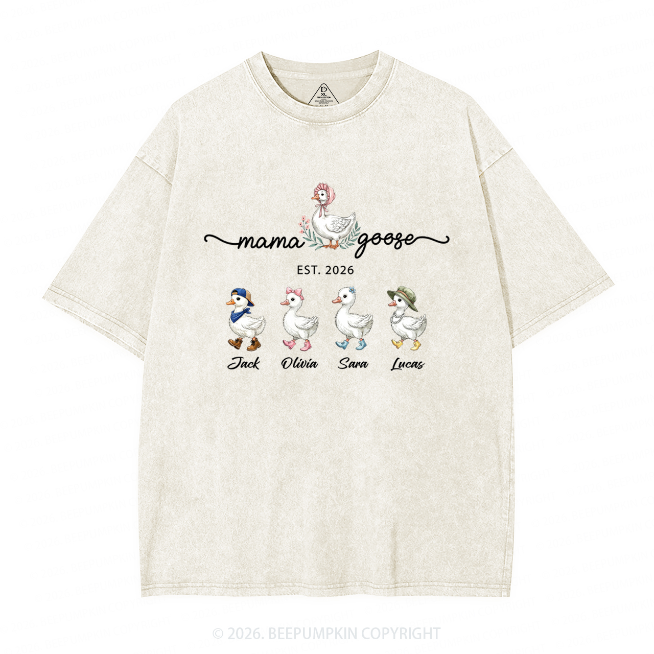 Personalized Mama Kids Names Washed T-Shirts