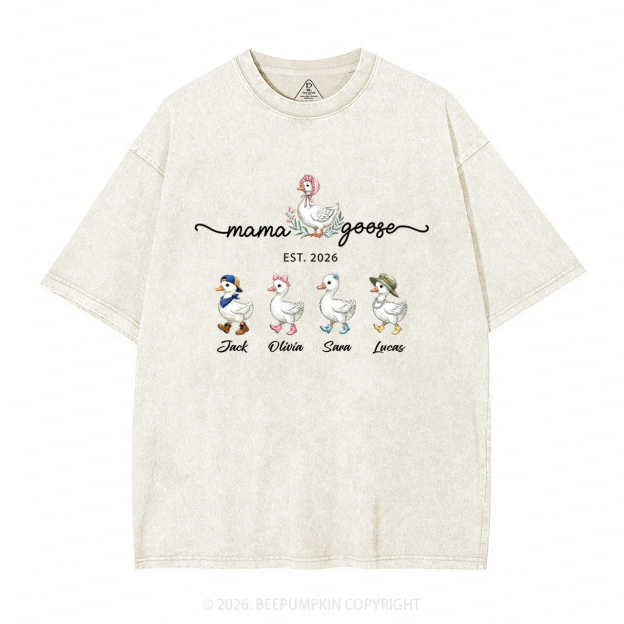 Personalized Mama Kids Names Washed T-Shirts