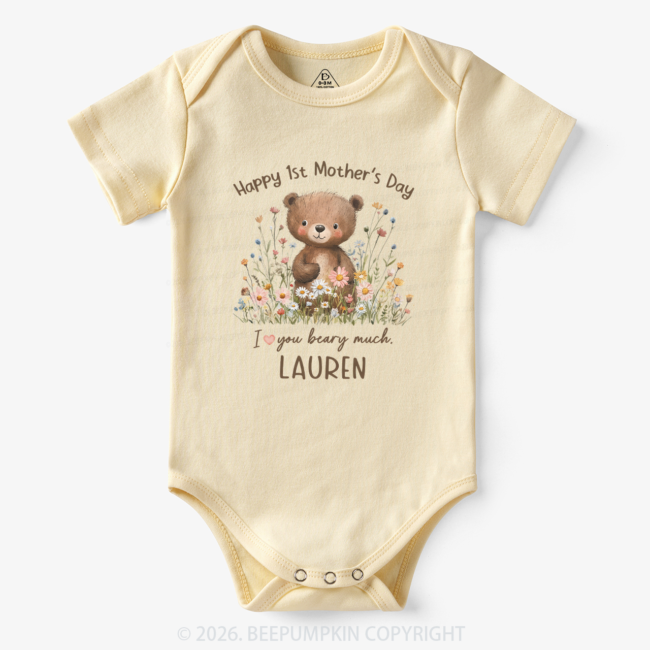 Personalized Happy 1st Mother's Day Floral Bear Bodysuit