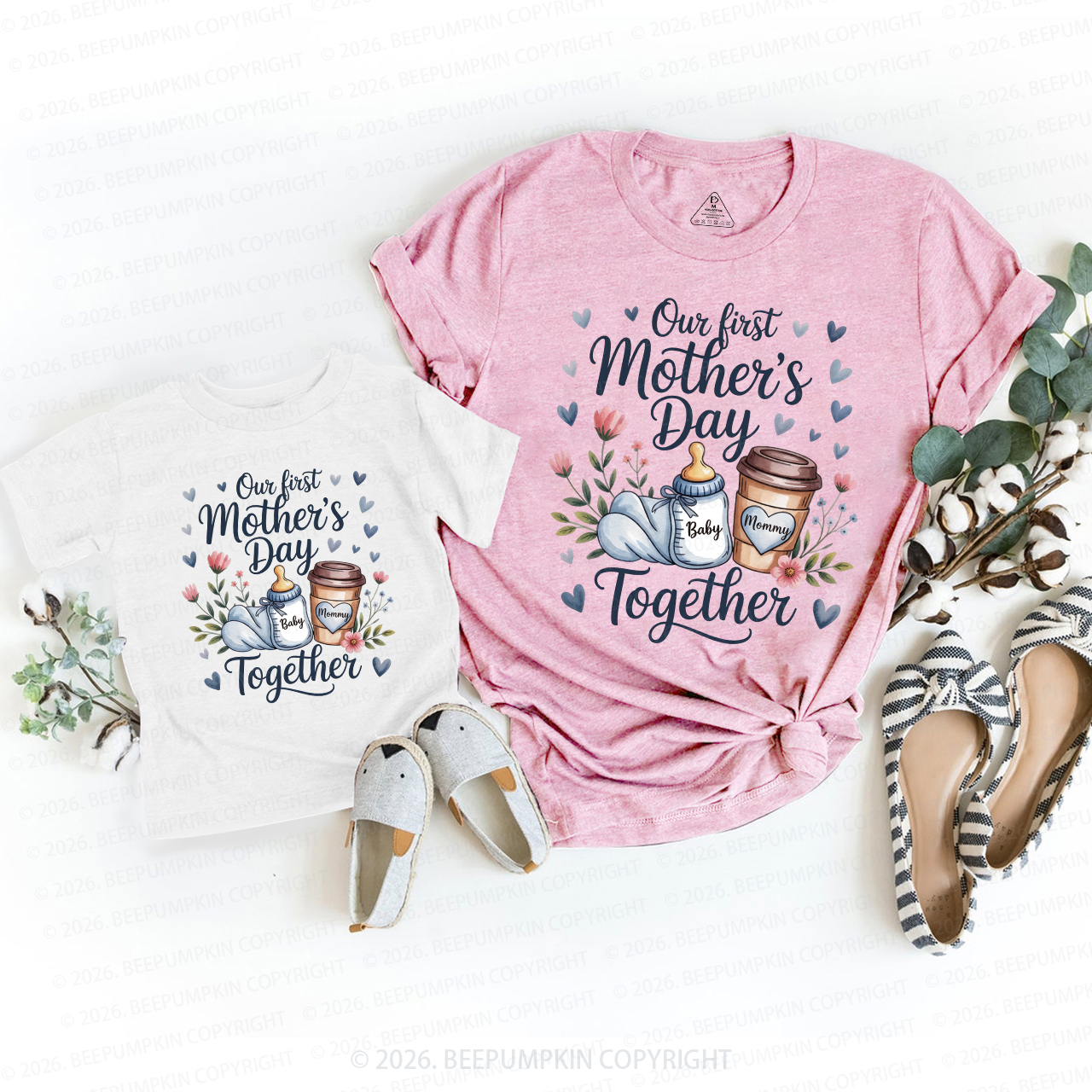 Our First Mother's Day Together Coffee Bottle Mom&Me Matching T-Shirts