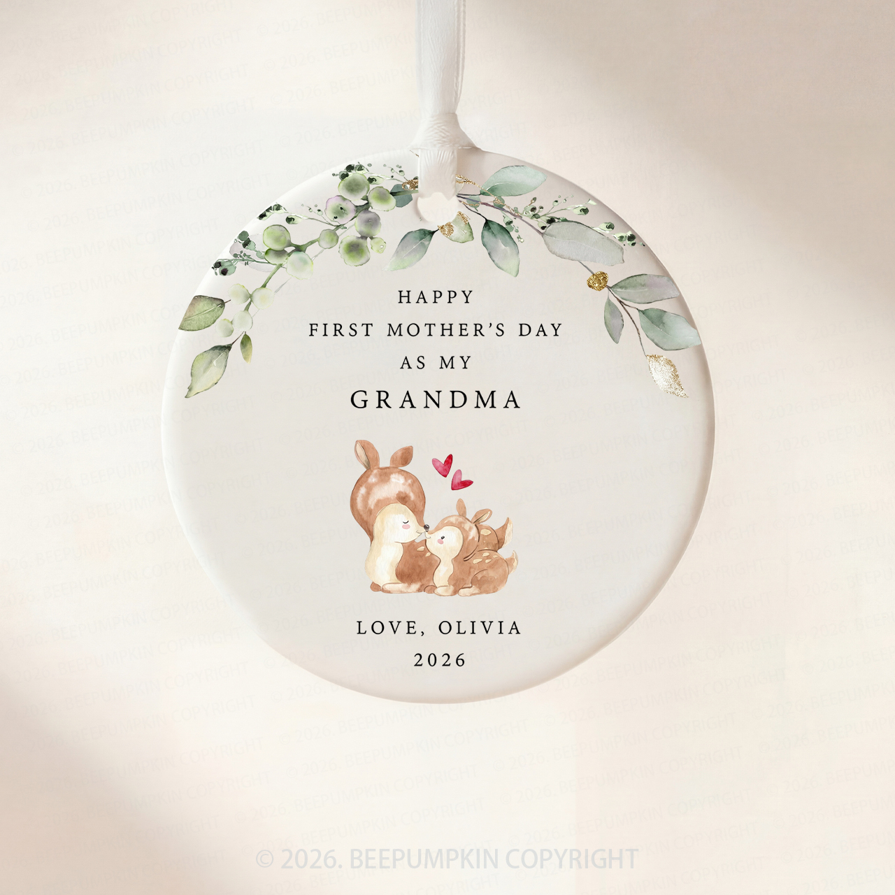 Personalized Deer First Mother's Day Gift Ornament Beepumpkin