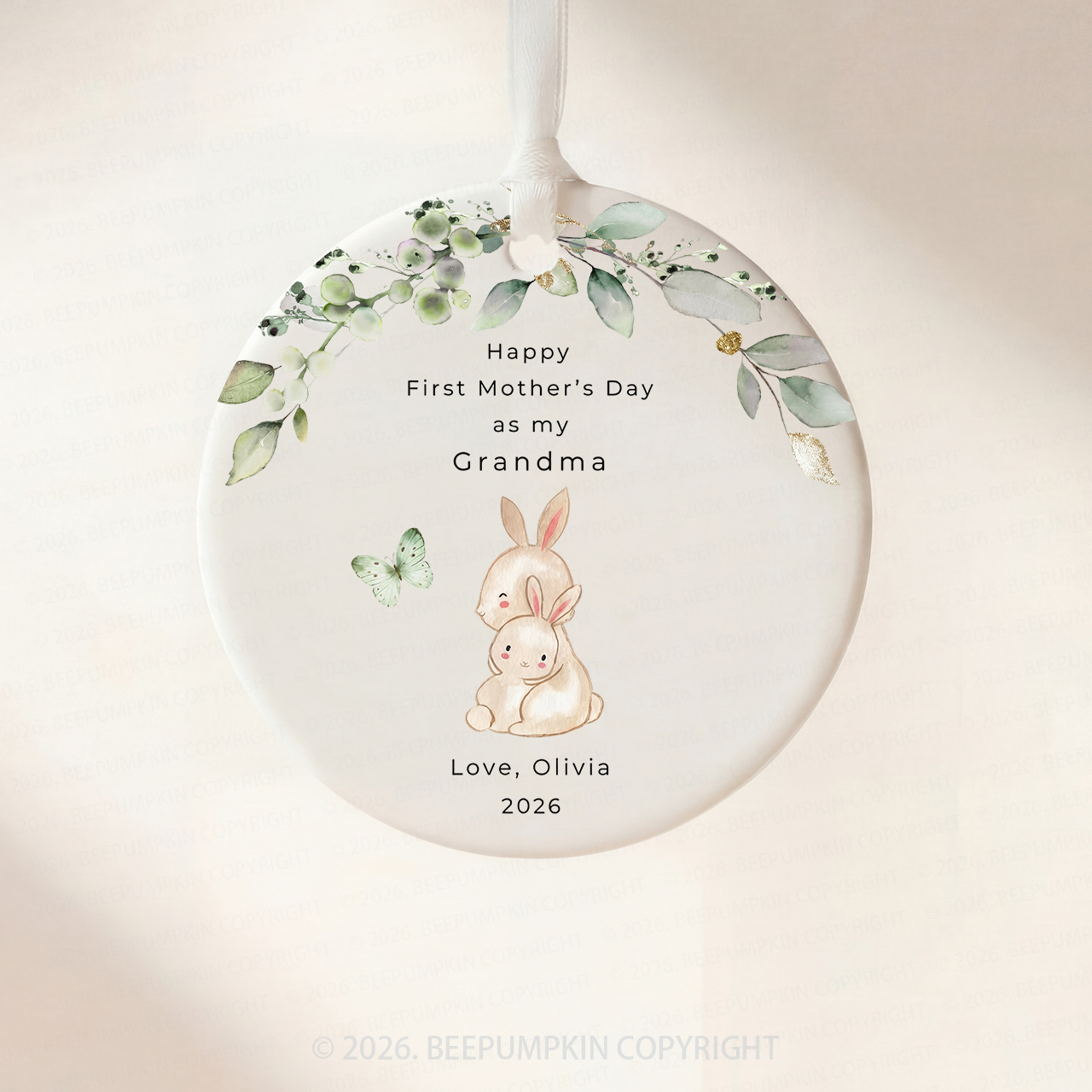 Personalized Rabbit First Mother's Day Gift Ornament Beepumpkin