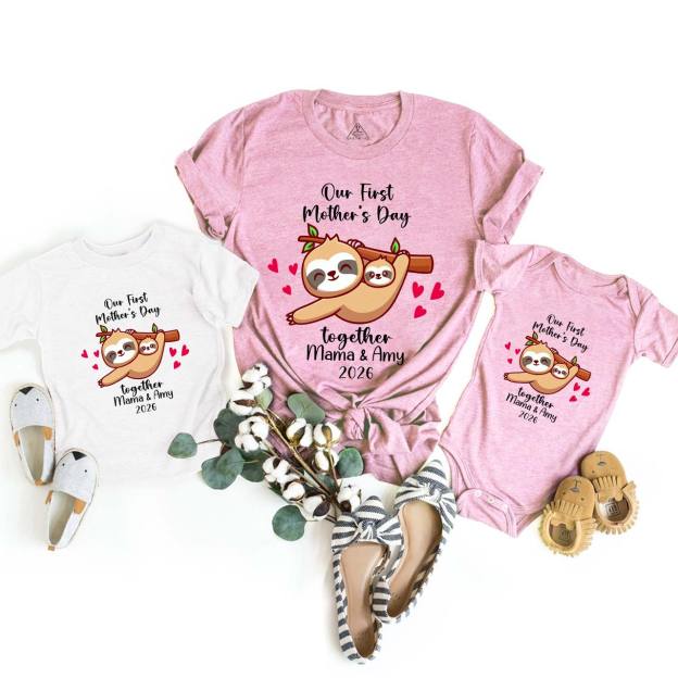 Personalized Funny Sloth 1st Mother's Day Mom&Me Matching Tees