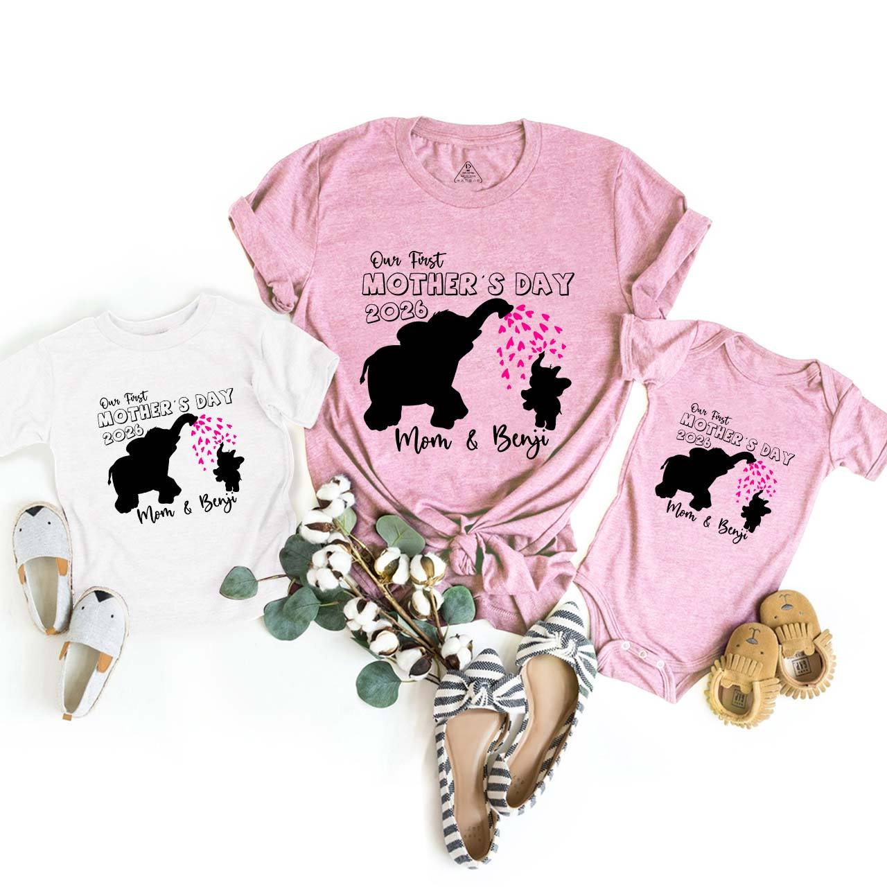 Personalized Our First Mothers Day Elephants Mom&Me Matching Tees