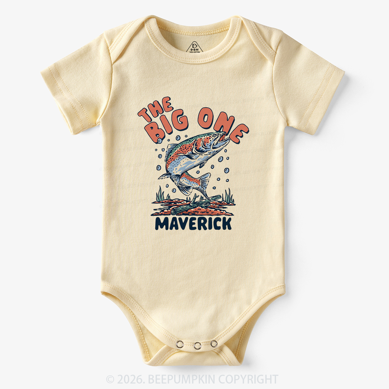 Personalized Retro The Big One Fishing Trout 1st Birthday Bodysuit