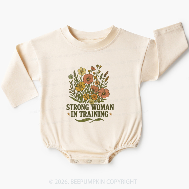 Strong Woman In Training Floral Baby Bubble Romper