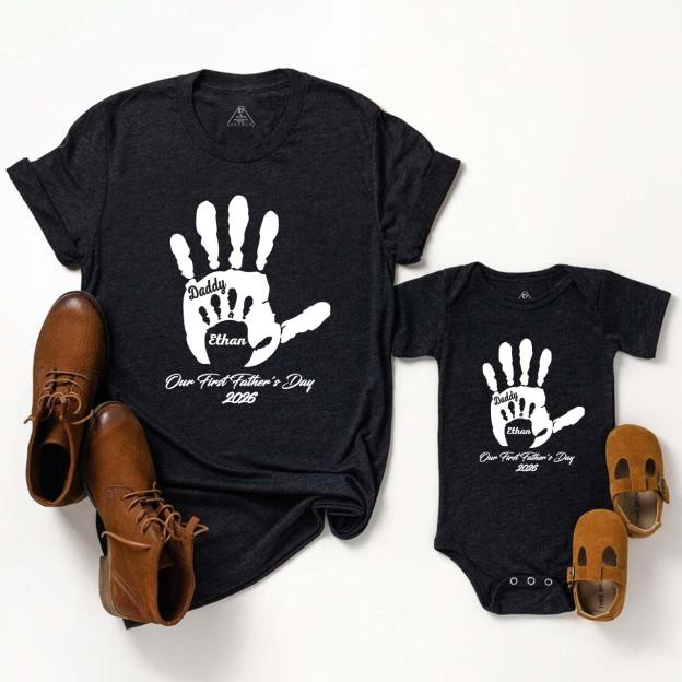 Personalized Our First Father's Day Hands Daddy And Me Matching Shirt