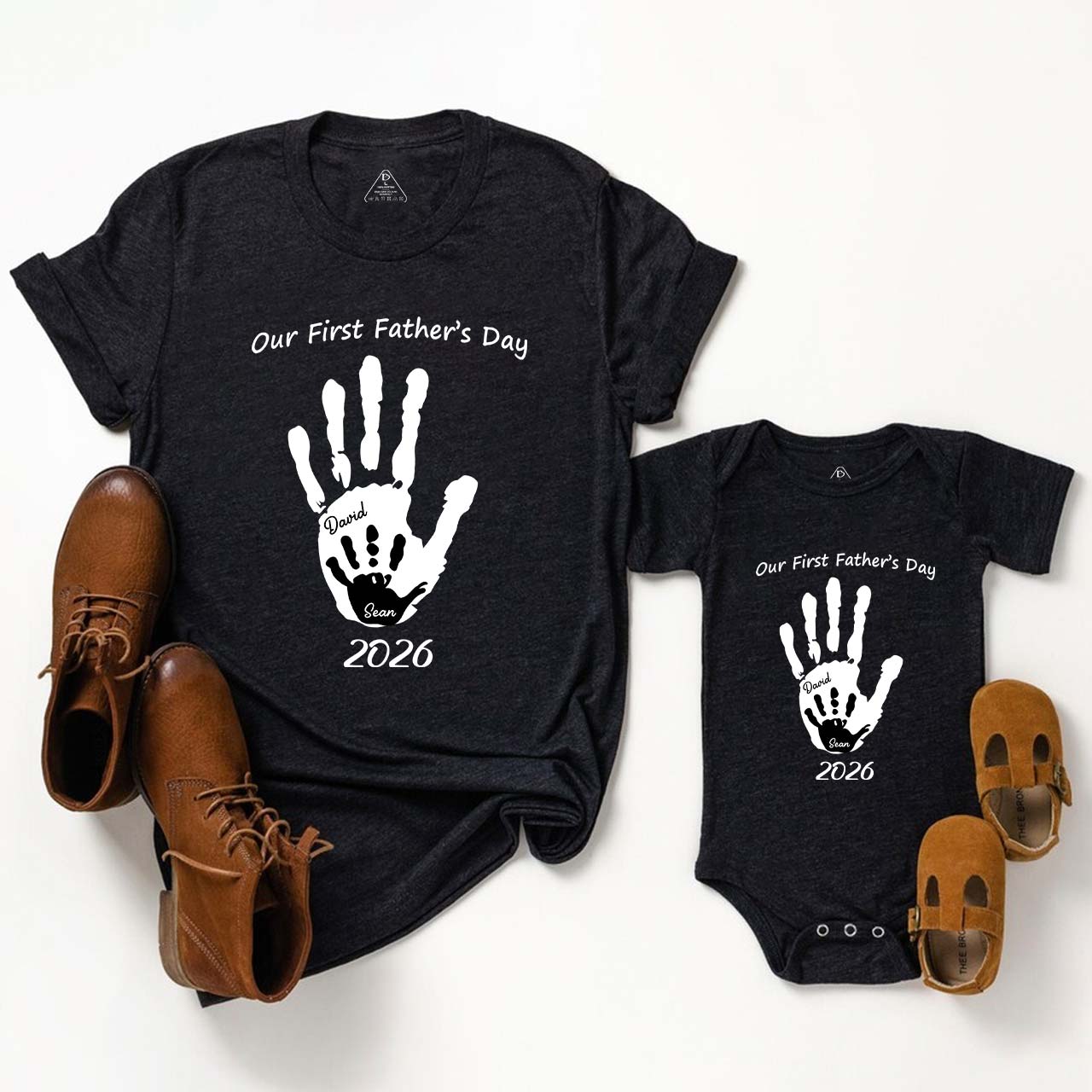 Personalized Handprint Name Dad&Me Matching T-Shirts