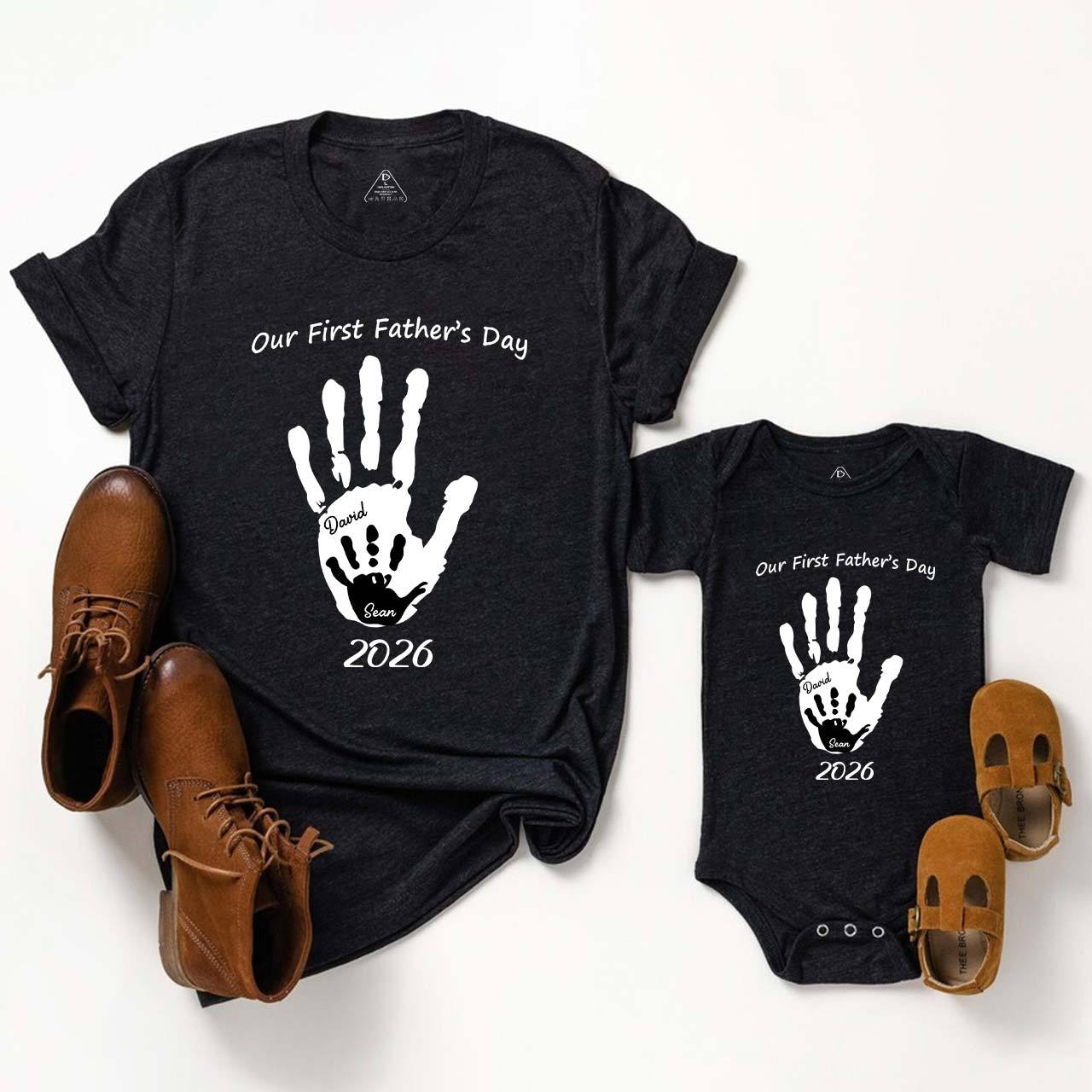 Personalized Handprint Name Dad&Me Matching T-Shirts