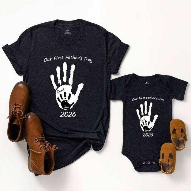 Personalized Handprint Name Dad&Me Matching T-Shirts