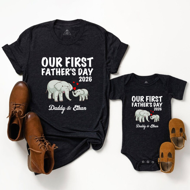 Personalized Elephant Love Launch Dad&Me Matching Shirts