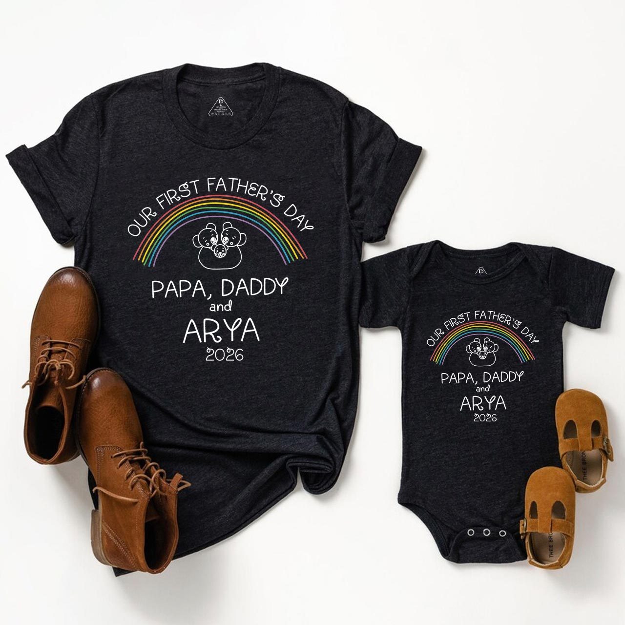 Out First Custom Name Lesbian Dad & Me Matching T-Shirts