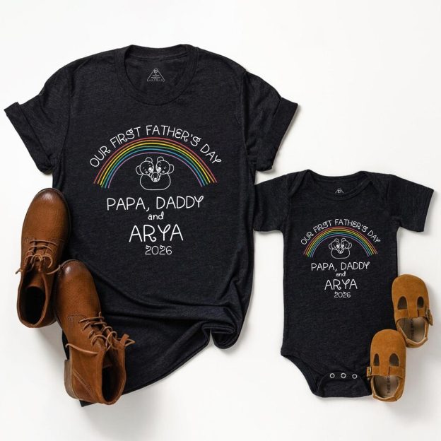 Out First Custom Name Lesbian Dad & Me Matching T-Shirts