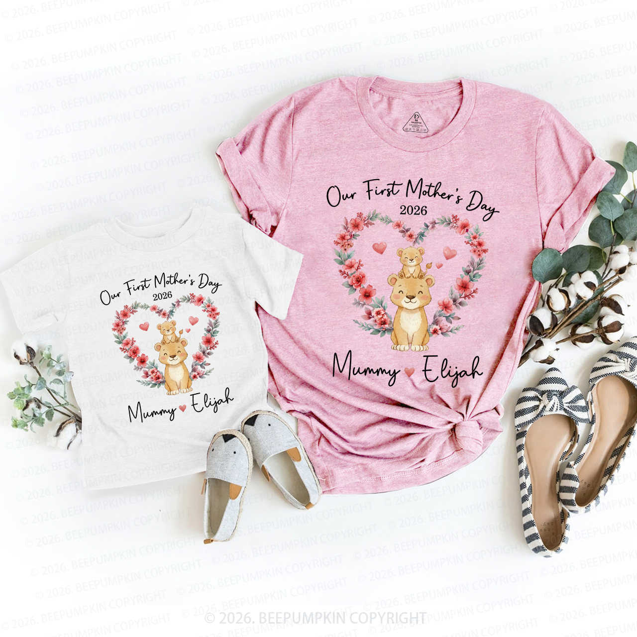Personalized Cheetah Heart Wreath Mom&Me Matching T-Shirts