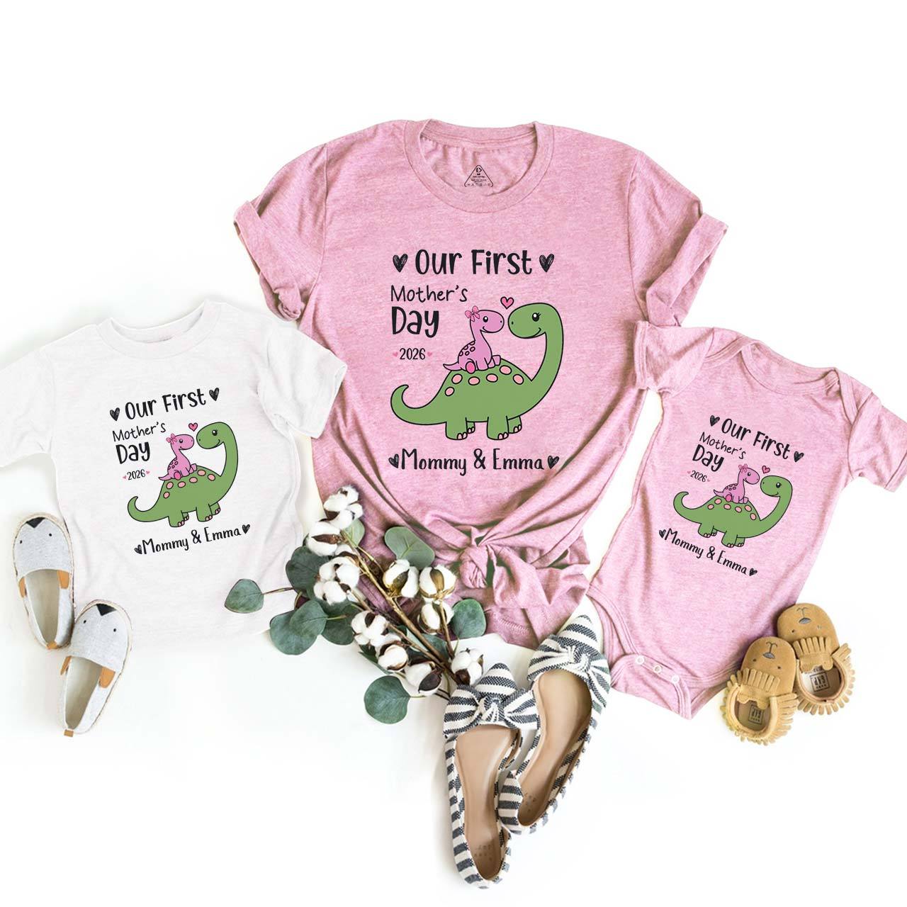 Personalized Our First Mothers Day Cute Dinosaur Mom&Me Matching T-Shirts