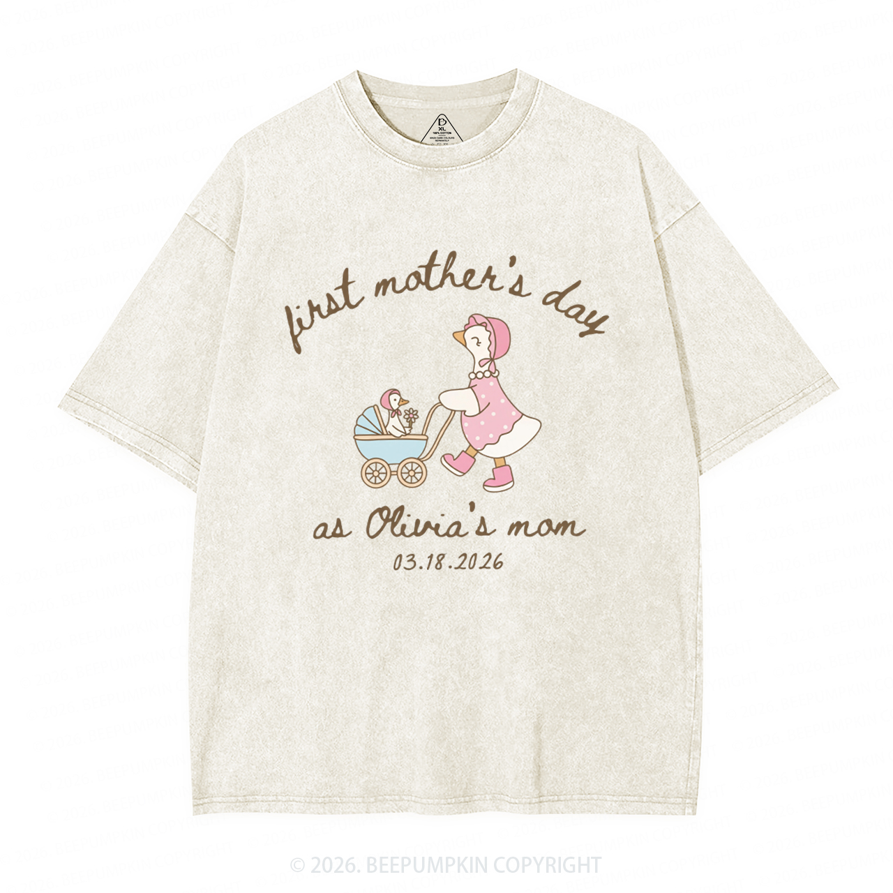 Personalized Goose Mama First Mother's Day Adult Washed T-Shirts