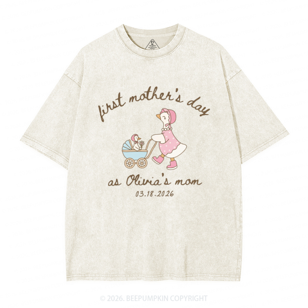 Personalized Goose Mama First Mother's Day Adult Washed T-Shirts