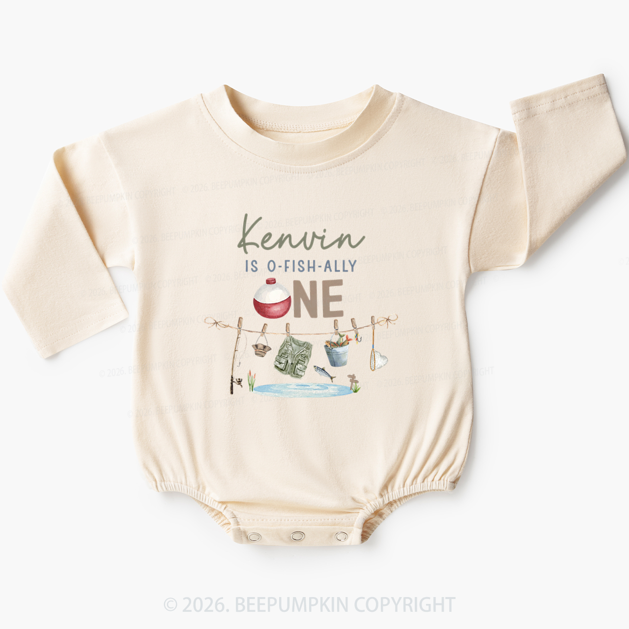 Personalized O-Fish-Ally One Birthday Fishing Baby Bubble Romper