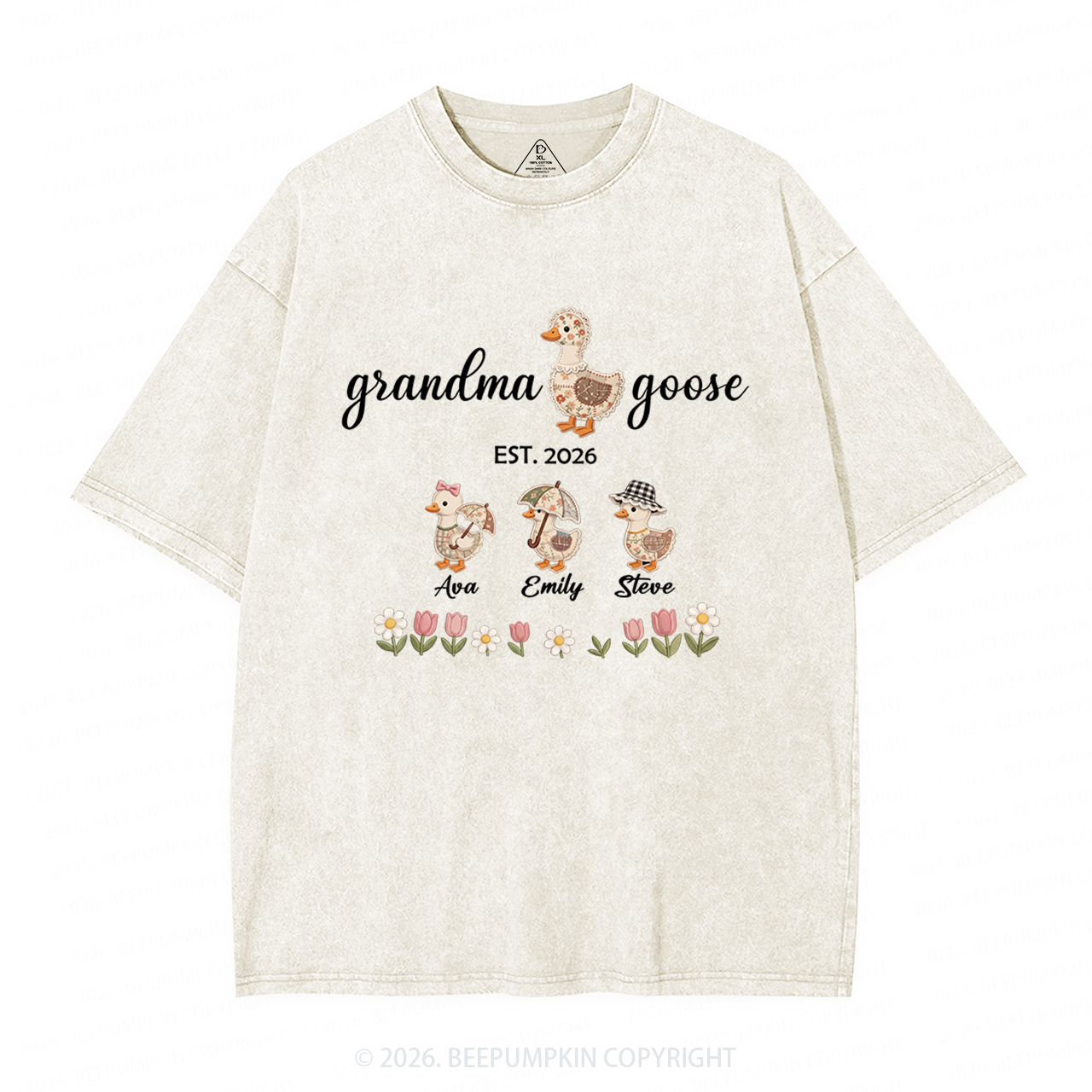 Personalized Goose Little Goslings Adult Washed T-Shirts