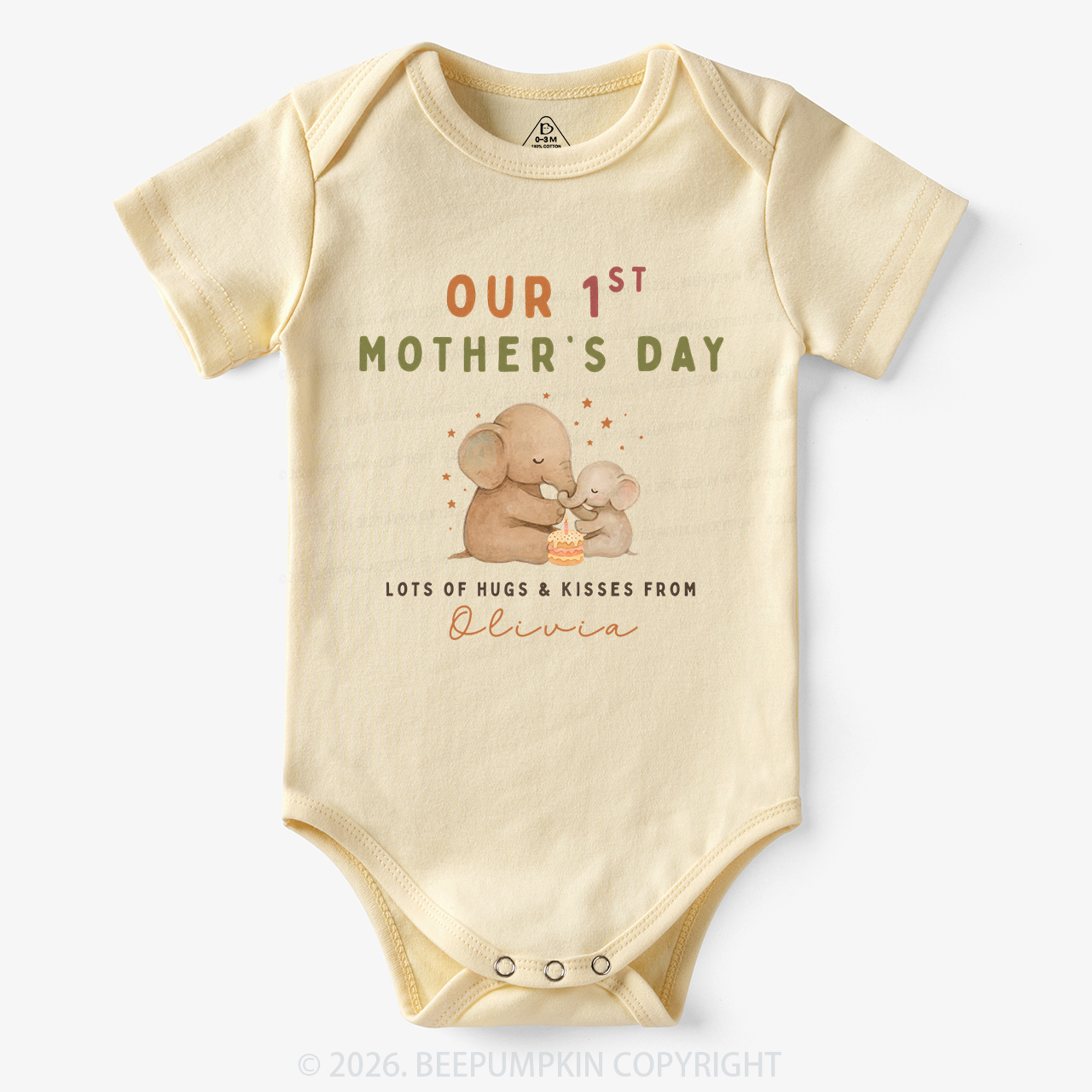 Personalized First Mother's Day Cute Elephant Bodysuit
