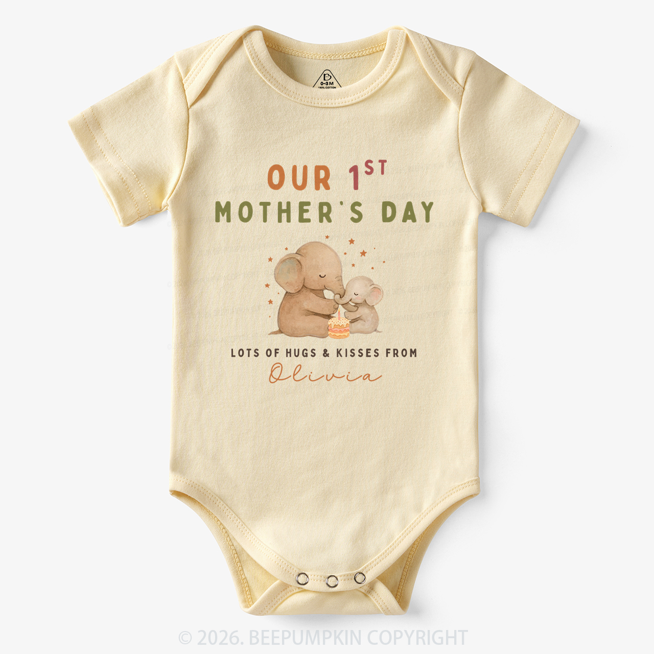 Personalized First Mother's Day Cute Elephant Bodysuit