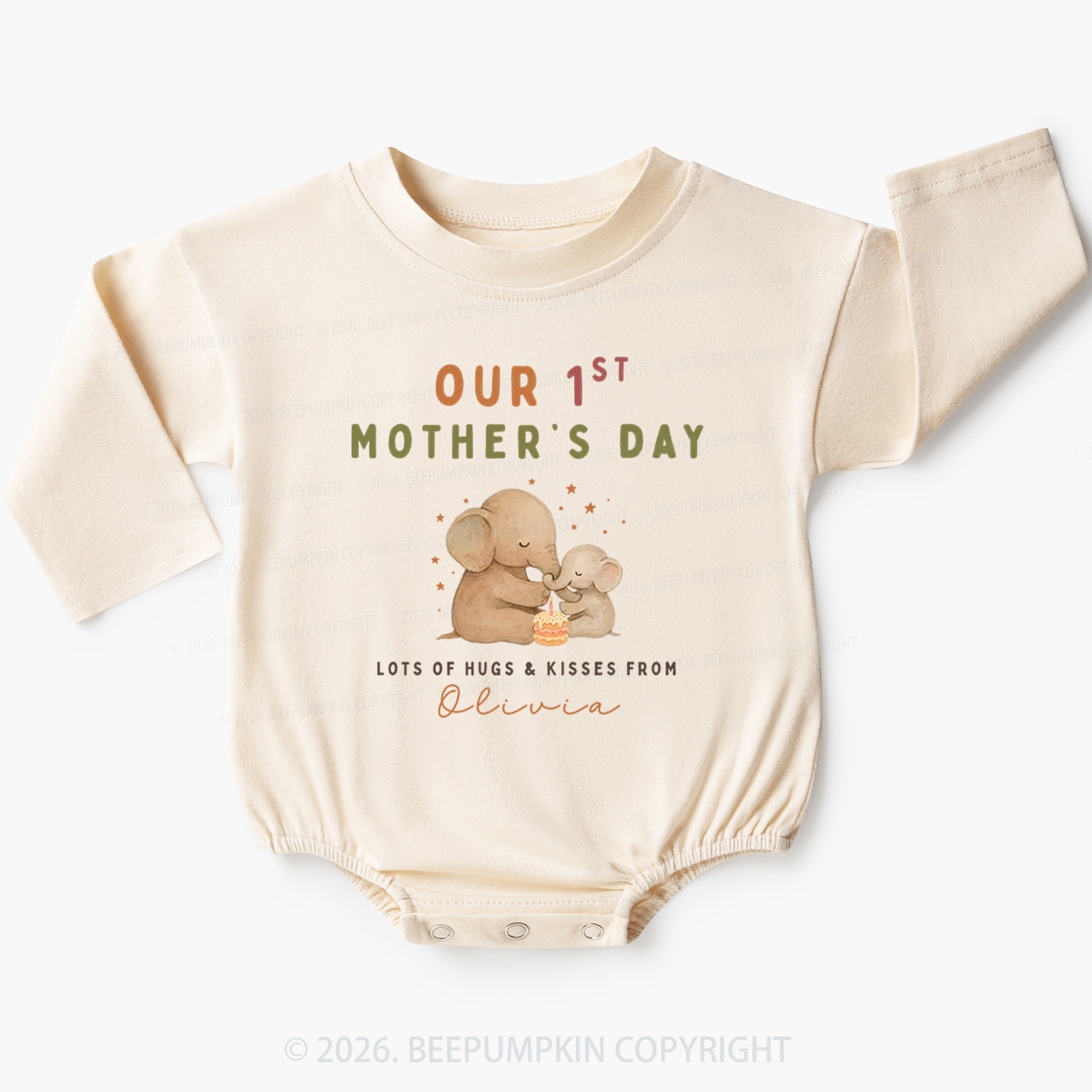 Personalized First Mother's Day Cute Elephant Baby Bubble Romper