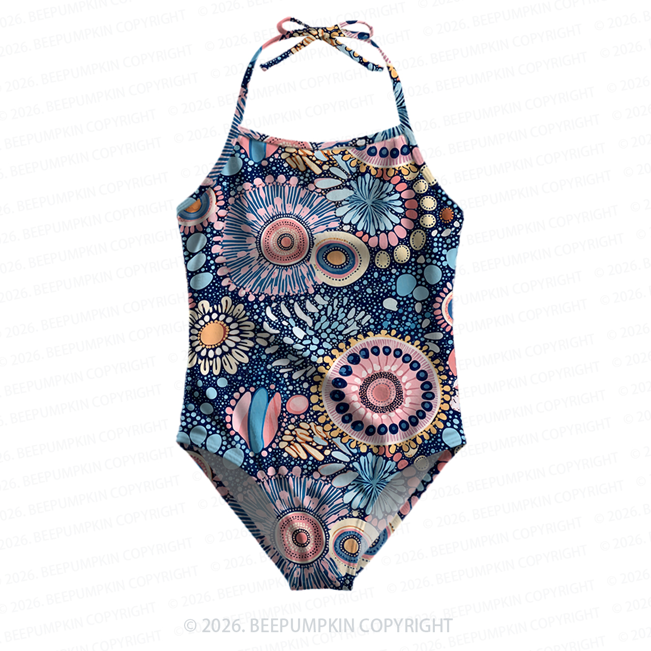 Retro Daisy Girls Halter Tie Swimsuit