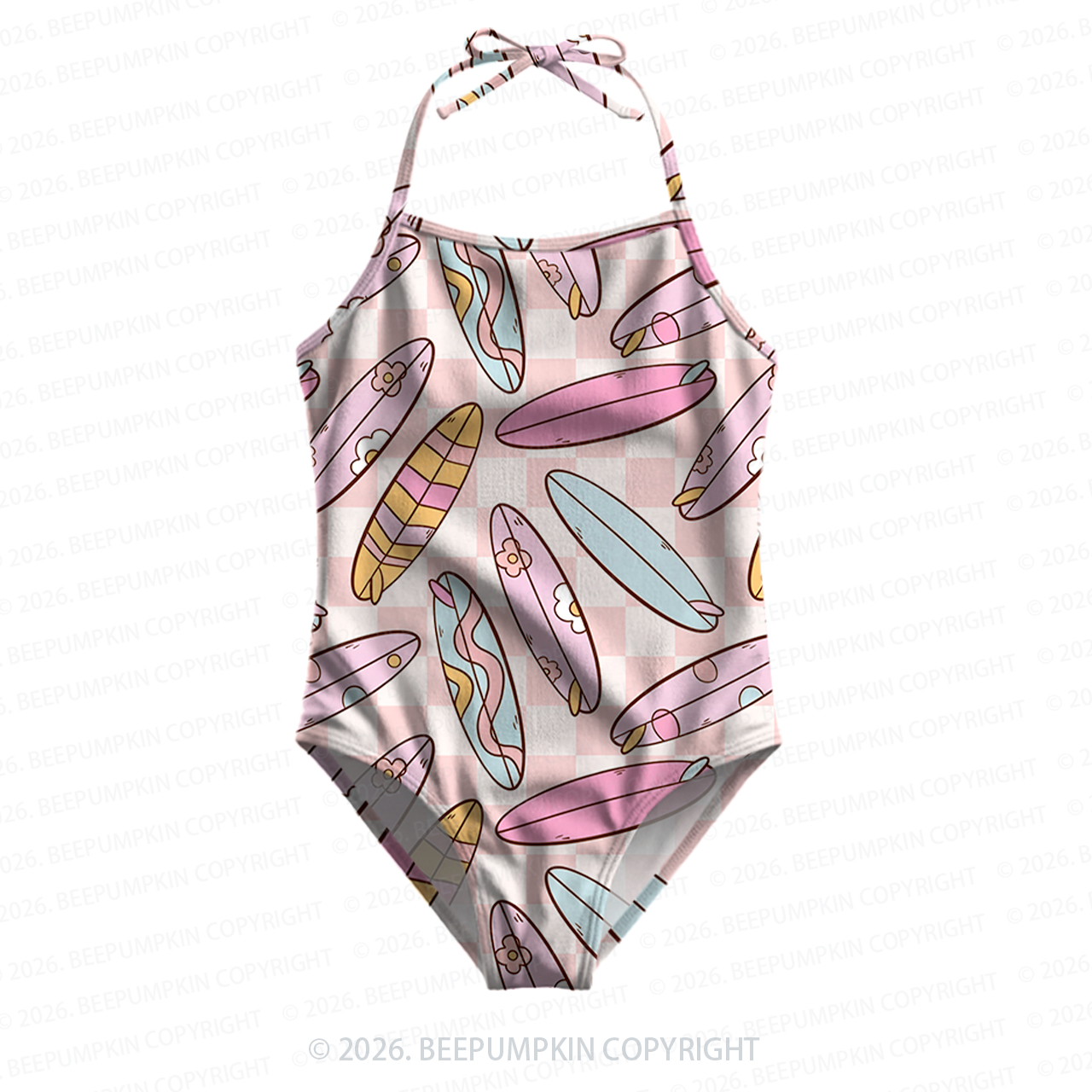 Pastel Surfboard Girls Halter Tie Swimsuit