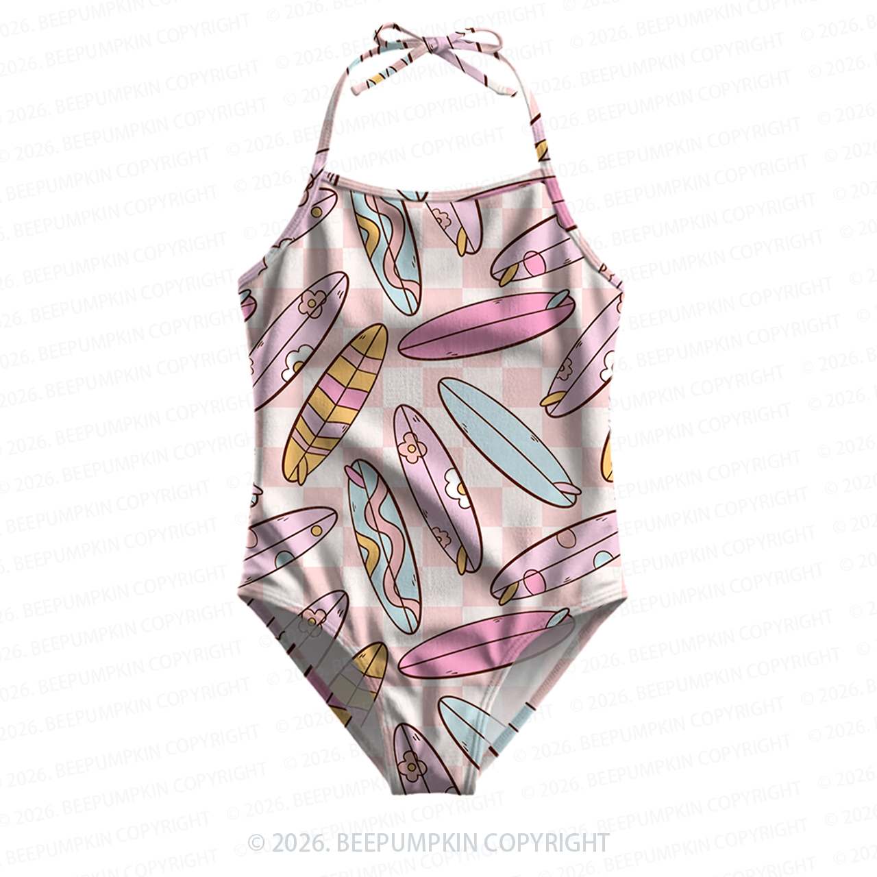 Pastel Surfboard Girls Halter Tie Swimsuit