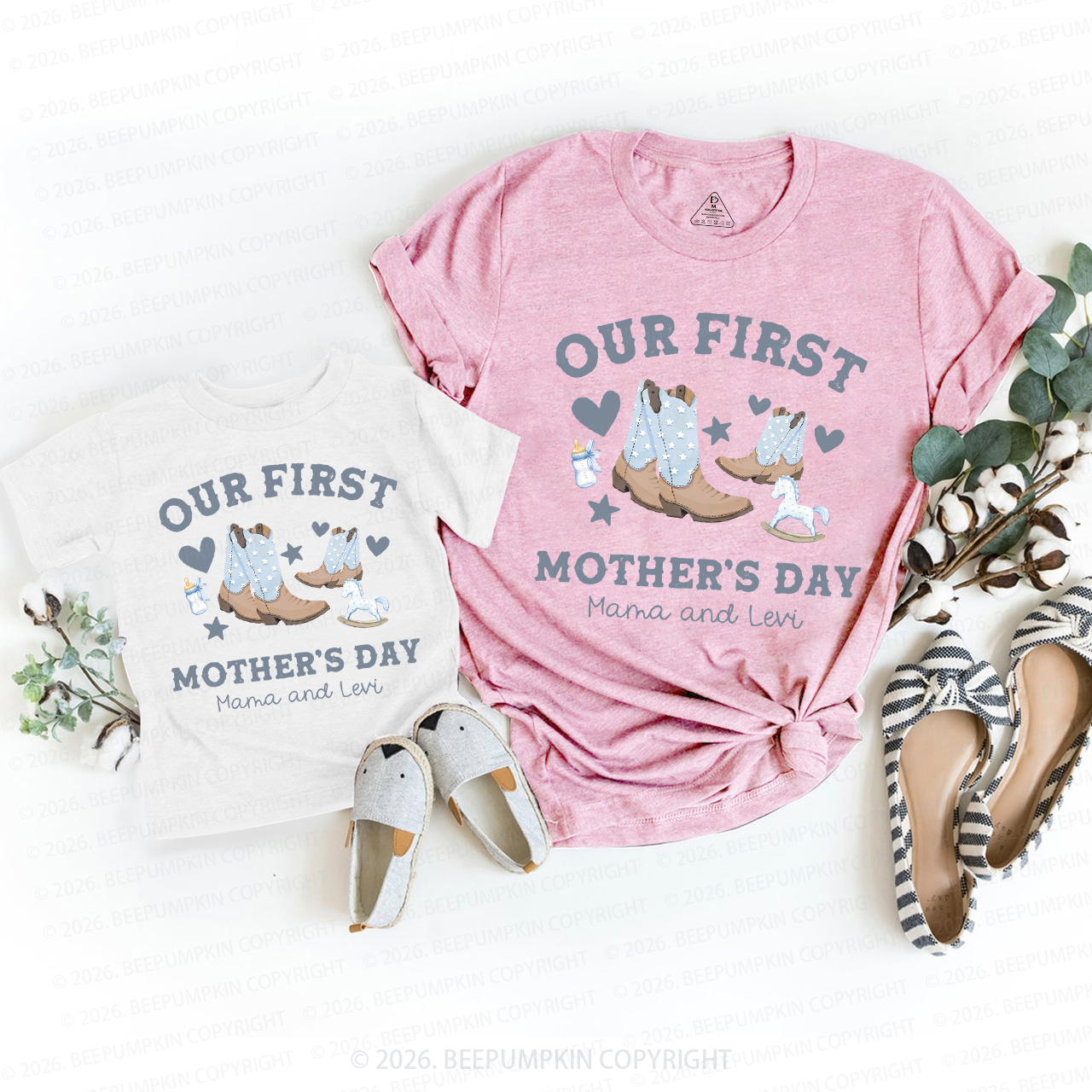First Mother's Day Cowboy Cowgirl Western Farm Mom&Me Matching T-Shirts