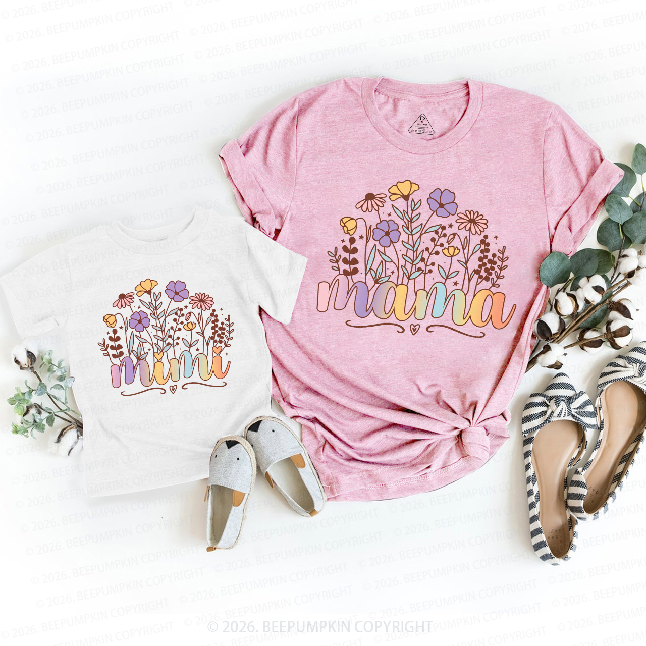 Boho Spring Flower Mom&Me Matching T-Shirts