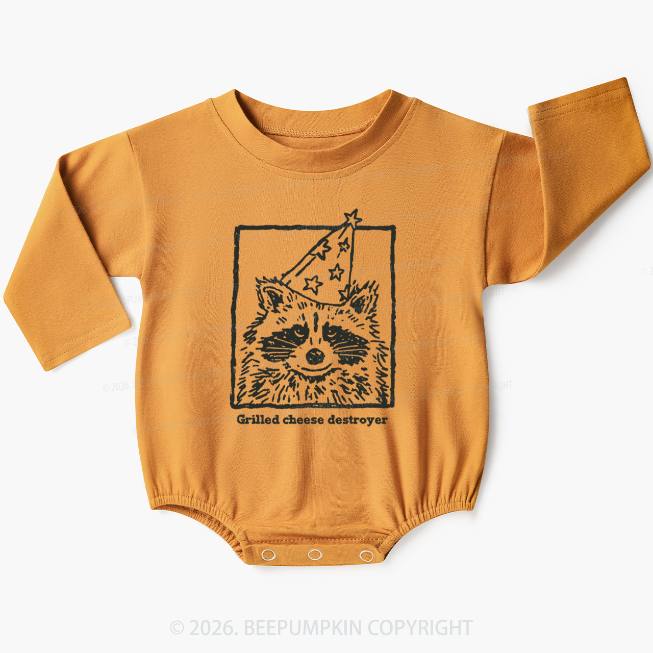 Vintage Raccoon Funny Grilled Cheese Destroyer Baby Bubble Romper