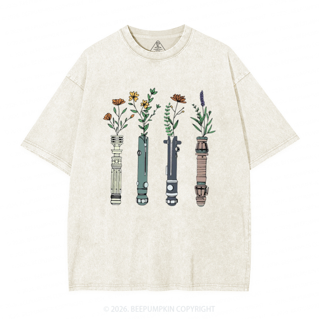 Floral Lightsaber Galaxy Washed T-Shirts