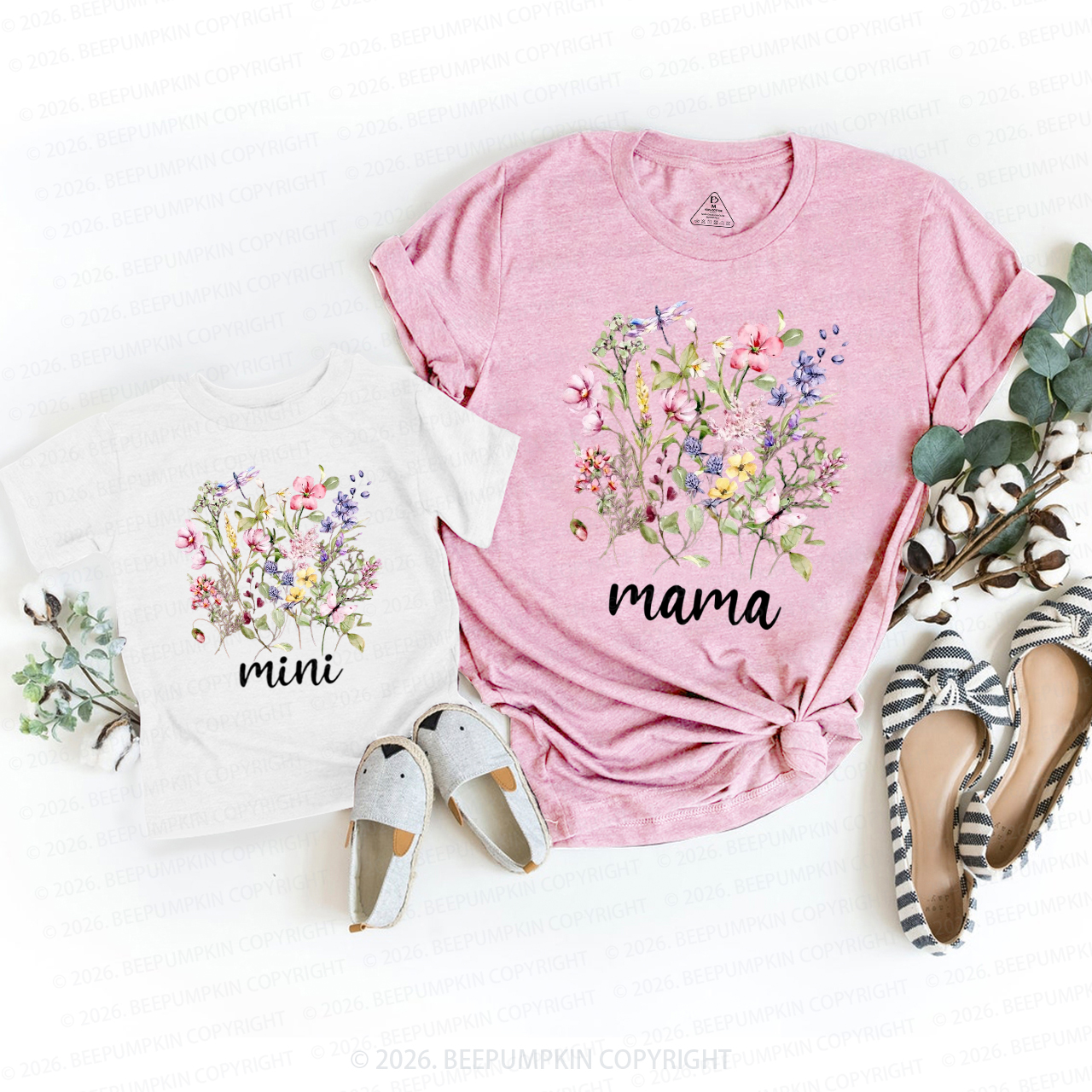 Personalized Mothers Gift Boho Floral Mom&Me Matching T-Shirts