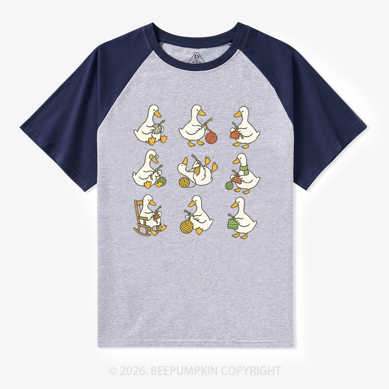 Cute Goose Crocheting Vintage Raglan T-shirt