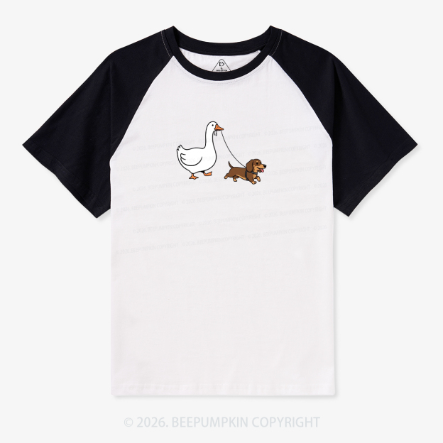 Silly Goose Walking Dachshund Dog Retro Raglan T-shirt