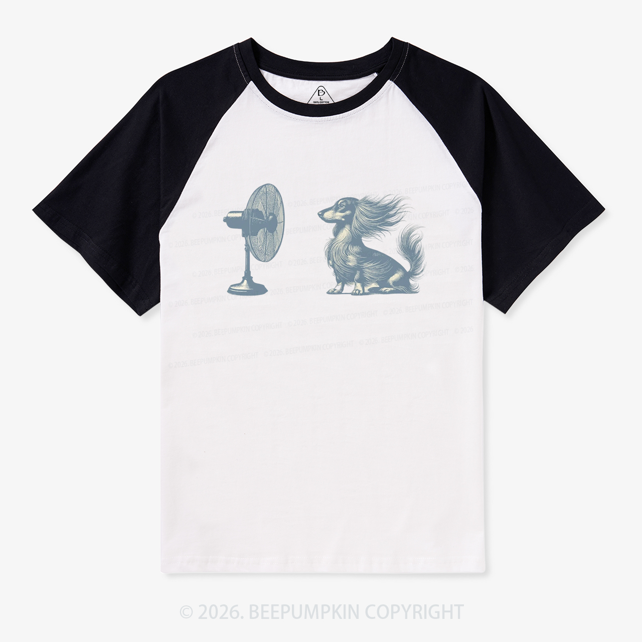 Dachshund Dog with Fan Vintage Raglan T-shirt