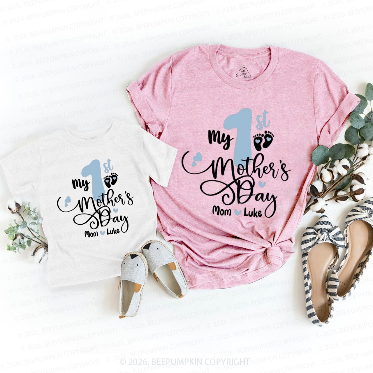 Personalized First Mother's Day New Mommy & Newborn Mom&Me Matching T-Shirts