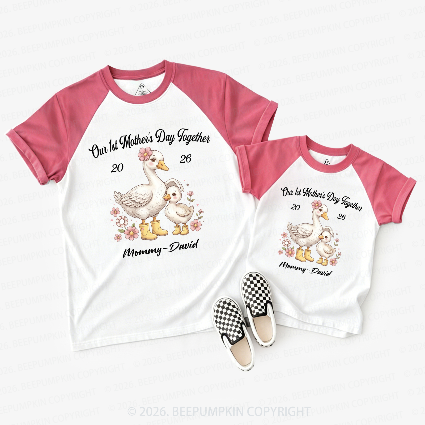 Personalized First Mothers Day Goose Mom&Me Matching Raglan T-shirts