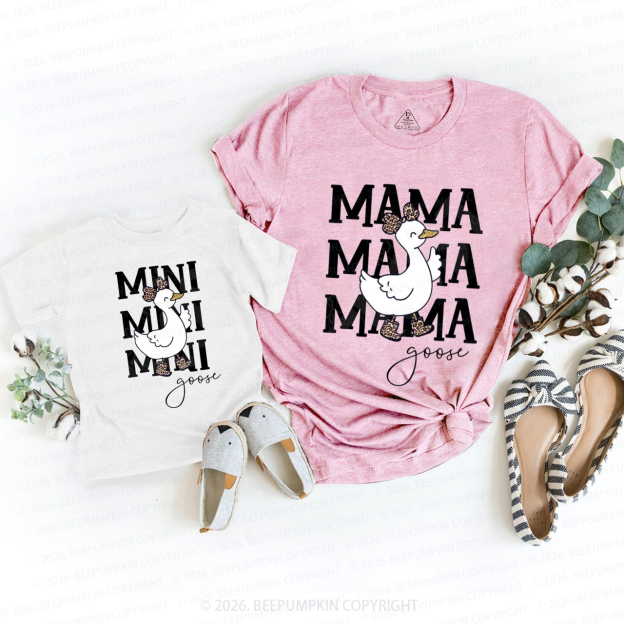 Mama Mini Goose Leopard Bow Mom&Me Matching T-Shirts