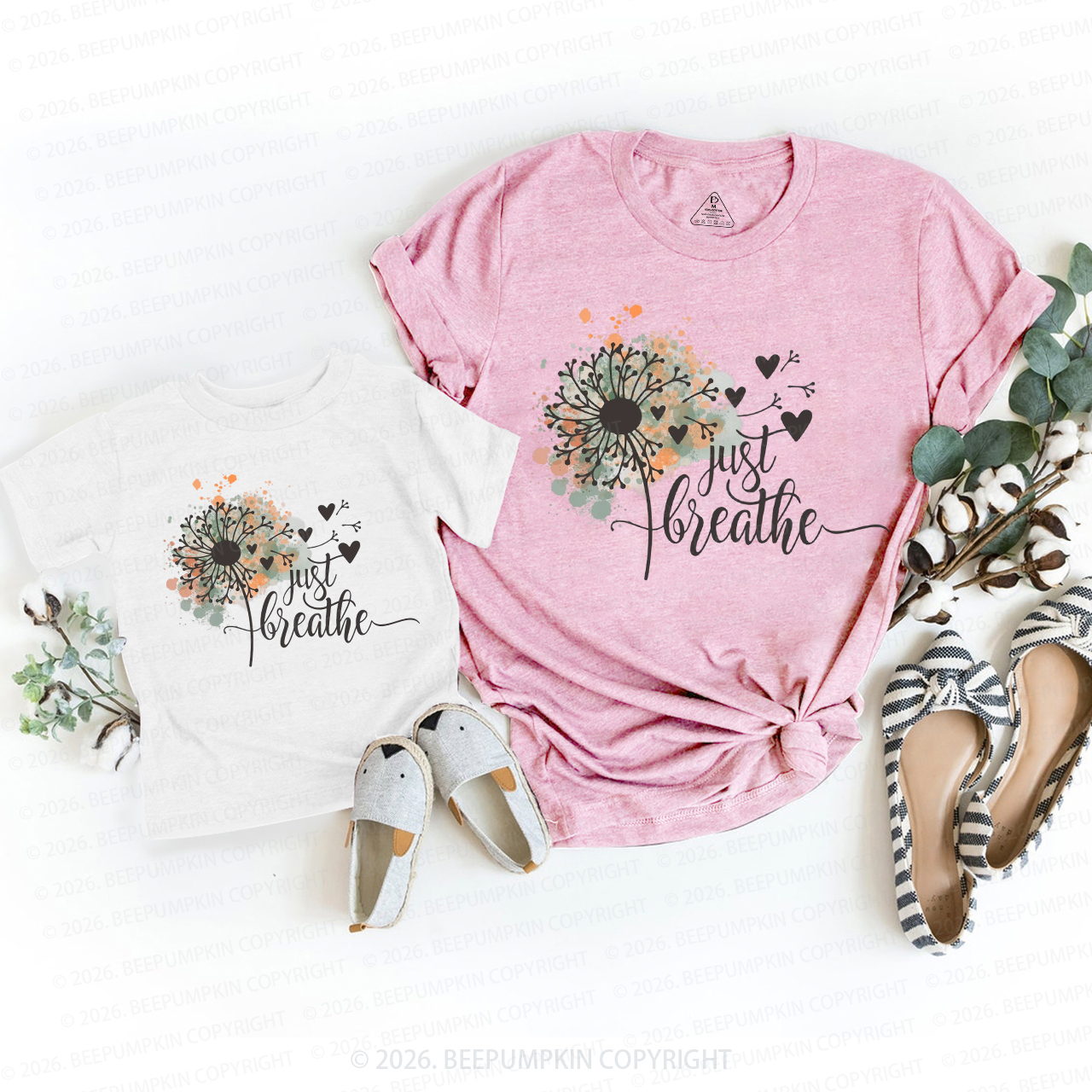 Just Breathe Dandelion Inspirational Boho Mom&Me Matching T-Shirts