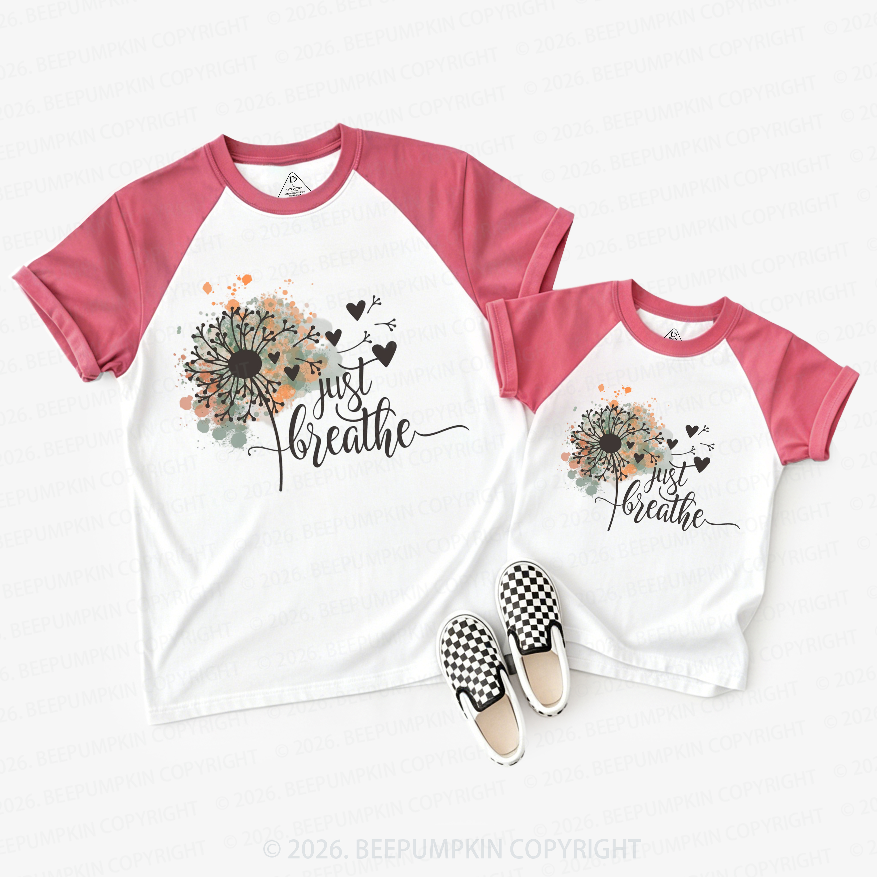 Just Breathe Dandelion Inspirational Boho Mom&Me Matching Raglan T-shirts