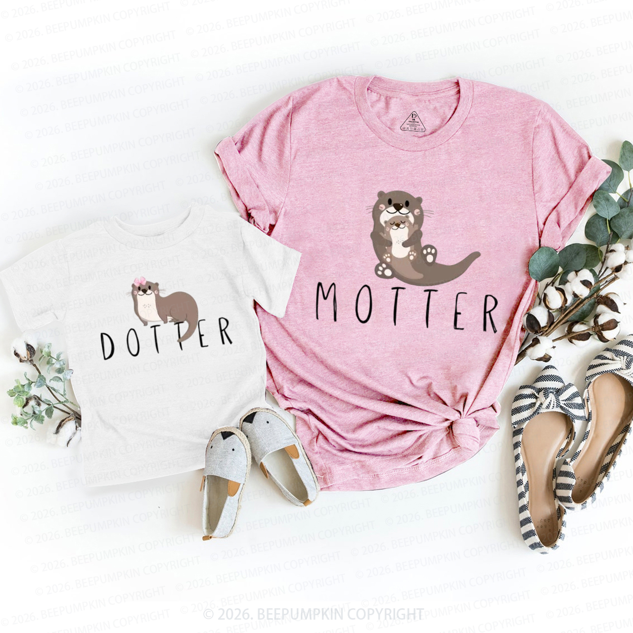 Funny Otter Motter Dotter Mom&Me Matching T-Shirts