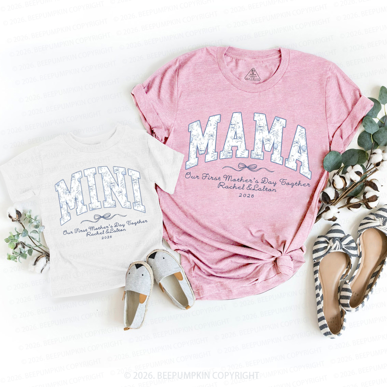 Personalized Our First Mothers Day Together Teddy Bear Mom&Me Matching T-Shirts