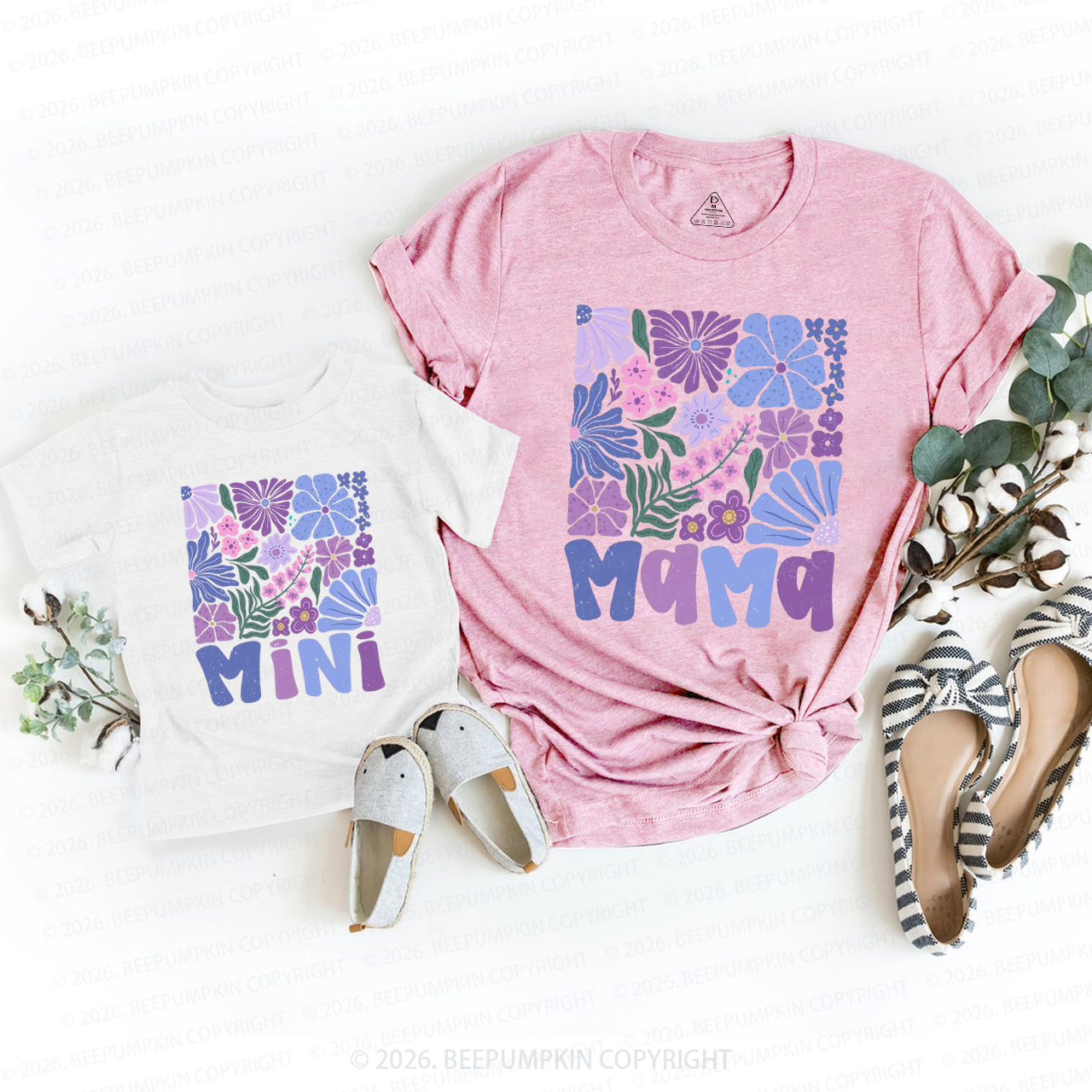 Spring Boho Flower Mama and Mini Mom&Me Matching T-Shirts