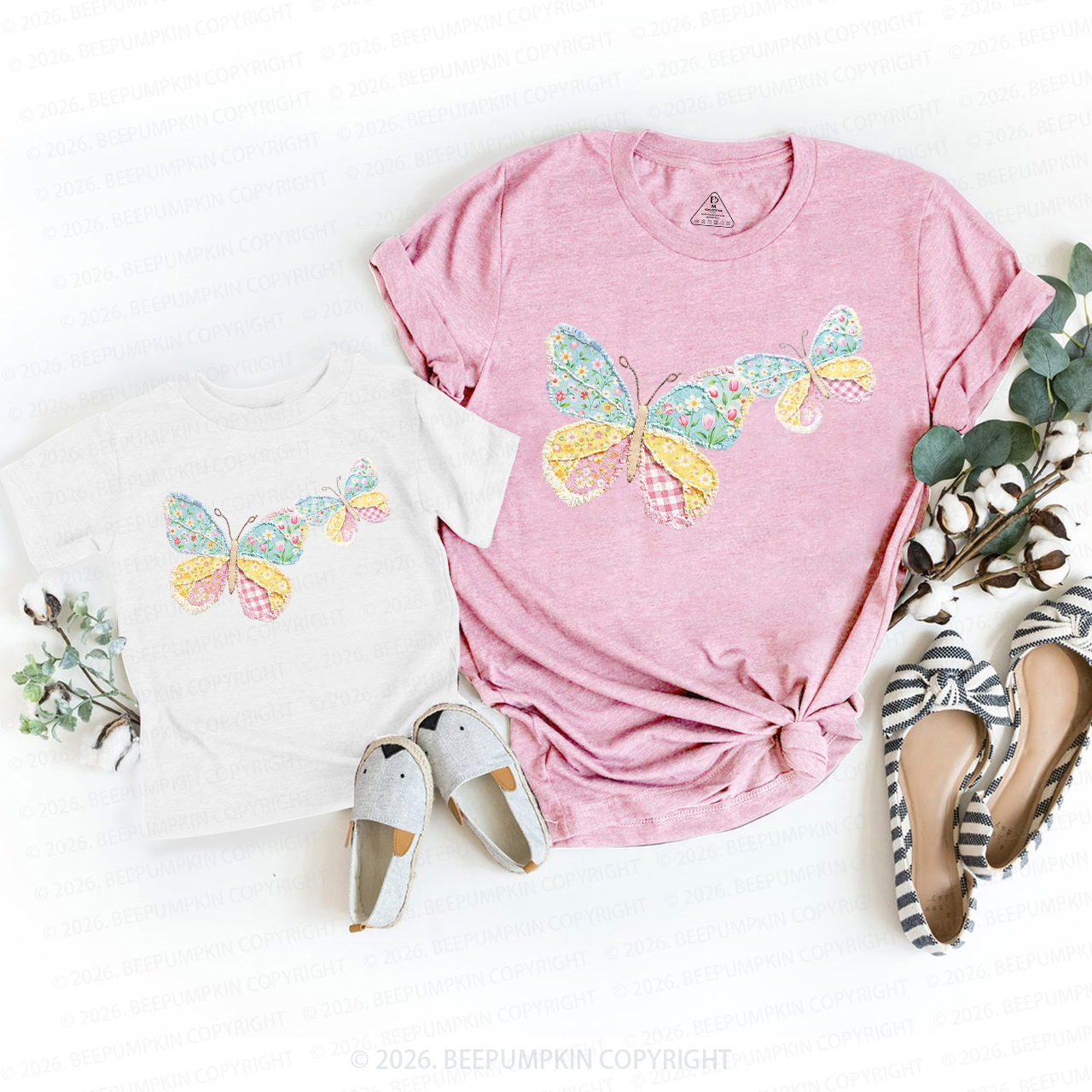 Faux Patchwork Butterfly Mama Mini Mom&Me Matching T-Shirts